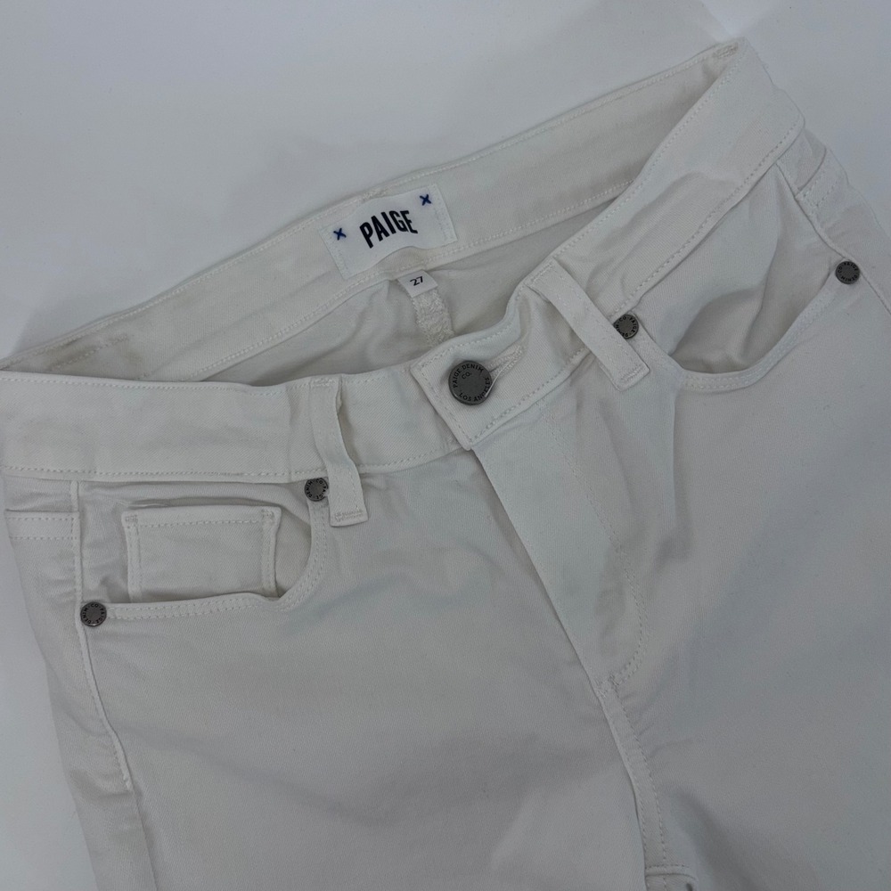 PAIGE Skyline Ankle Peg White Jeans Women 27 Mid Rise Stretch Denim Pants